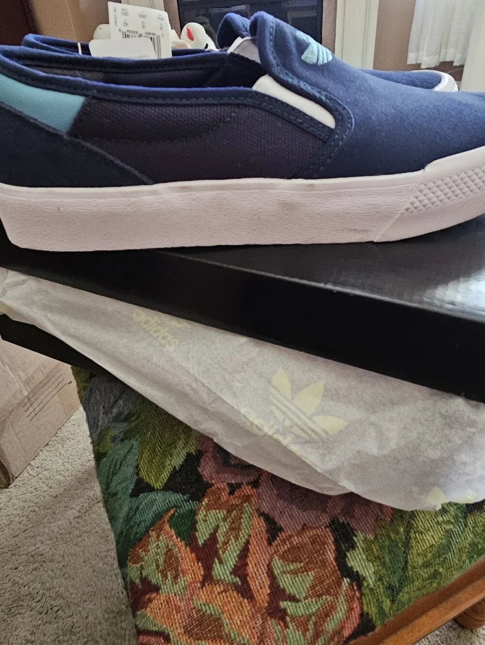 adidas Shmoofoil Shoes Limited Men's Slip-On Low Suede Sneakers Navy/White 8.5us